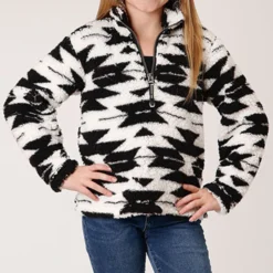 ROPER Girl's Black And White Aztec Sherpa Pullover
