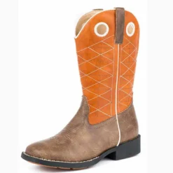Roper Kid's Orange And Brown Criss Cross Square Toe Boot