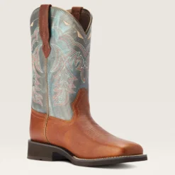 Ariat Women's Delilah Brown And Teal Square Toe Boots -Heydudes Cowboy Shop 10042420 medial warm