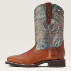 Ariat Women's Delilah Brown And Teal Square Toe Boots -Heydudes Cowboy Shop 10042420 side warm