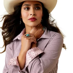 Ariat Women's Burgundy And White Stripe Shirt -Heydudes Cowboy Shop 10043473 01