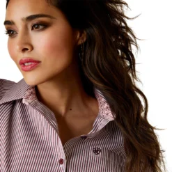 Ariat Women's Burgundy And White Stripe Shirt -Heydudes Cowboy Shop 10043473 03