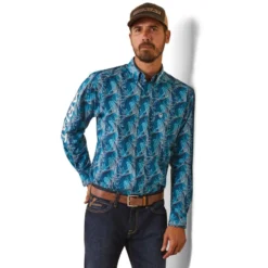 Ariat Men's Teal Team Hugh Shirt -Heydudes Cowboy Shop 10043874 front 681cc39e 2cca 4e13 a506 20af941b5981