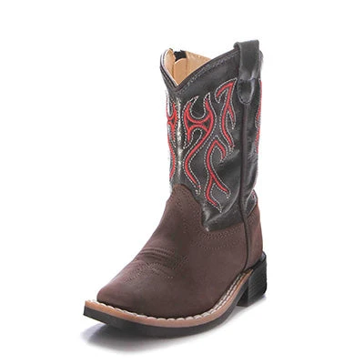Youth Brown And Blue, Red Stitched Square Toe Boots 1 Youth Brown And Blue, Red Stitched Square Toe Boots