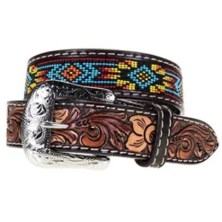 Kid's Twisted X Beaded Belt With Floral Tooling