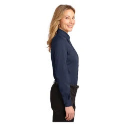 Port Authority Women's NAVY Easy Care Long Sleeve Shirt 5 Port Authority Women's NAVY Easy Care Long Sleeve Shirt -Heydudes Cowboy Shop 1694 NavyLtStone 3 L608NavyLtStoneModelSide 1200W