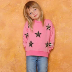 Kid's Fushia And Leopard Star Pullover