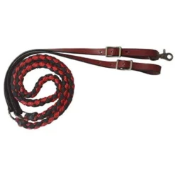 Showman 8' Braided Leather End Reins -Heydudes Cowboy Shop 19630Red