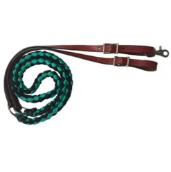 Showman 8' Braided Leather End Reins -Heydudes Cowboy Shop 19630Teal