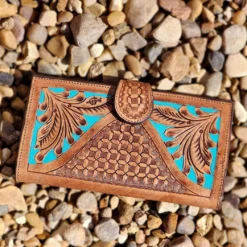 American Darling Tooled Leather W/ Turquoise Accent Wallet -Heydudes Cowboy Shop 20230215 123401