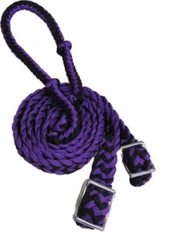 Showman Black And Purple Braided Nylon Barrel Reins
