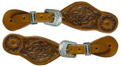 Showman Youth Floral Rhinestone Buckle Spur Straps