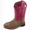 Youth Brown And Dark Pink Square Toe Boot