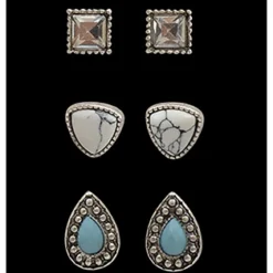 3 Pair Stud Stone Ear