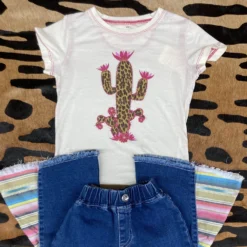 COWBOY HARDWARE Girl's White Leopard Cactus Tee