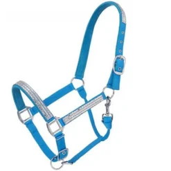 Turquoise Adjustable Nylon Halter With Crystal Accents