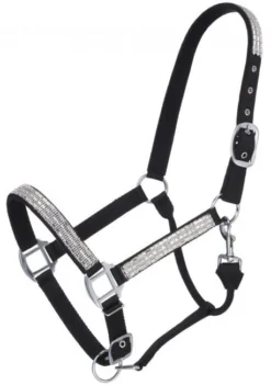 Adjustable Nylon Halter With Crystal Accents - Black