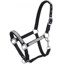 Adjustable Nylon Miniature Halter With Crystal Accents - Black