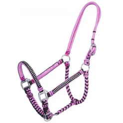 Braided Cord Halter With Crystal Accents Pink/Black