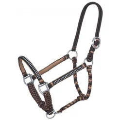 Braided Cord Halter With Crystal Accents - Brown/Tan/Black