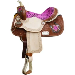 Double T Pink Zebra Youth Saddle