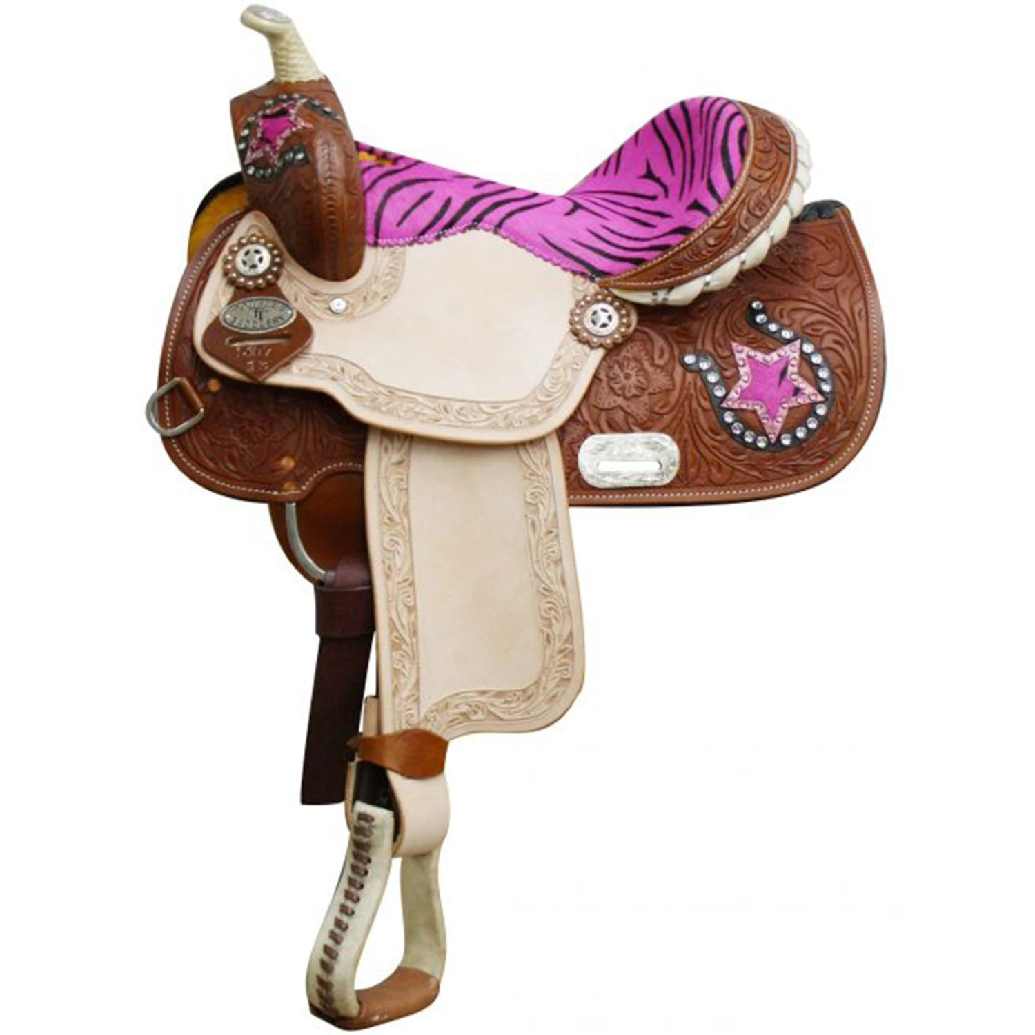 Double T Pink Zebra Youth Saddle 1 Double T Pink Zebra Youth Saddle
