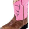 Toddler Brown Pink Top Square Toe Boots