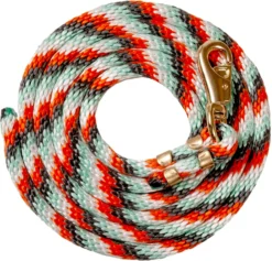 Mustang 9' Poly Lead Rope With Bull Snap - Orange/Grey/Turquoise