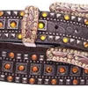 Women's Brown Gator Rhinestone Studded Belt