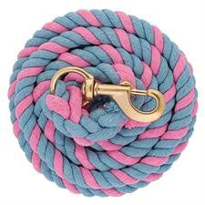 Weaver Leather Striped Cotton Lead Rope/Solid Brass Snap - Pink/Blue