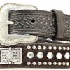 Nocona Kid's Black Calf Hair Belt With Rhinestones