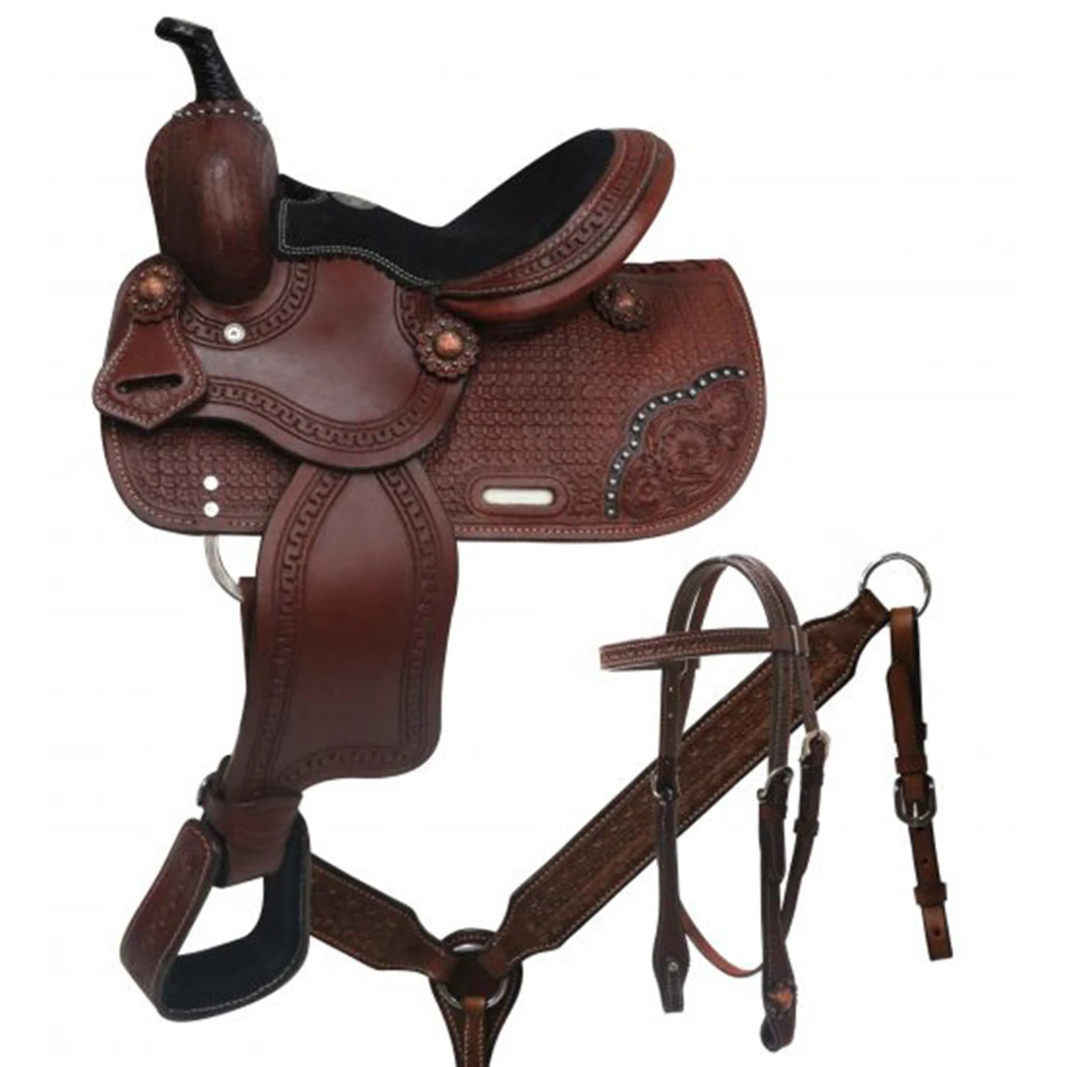 Double T Tooled Youth Saddle 1 Double T Tooled Youth Saddle