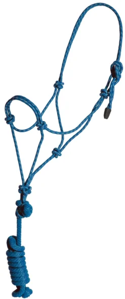 Mustang Yearling Economy Rope Halter And Lead - Blue/White