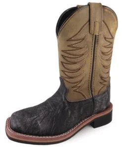 Kid's Black Distressed Antique Tan Square Toe Boots