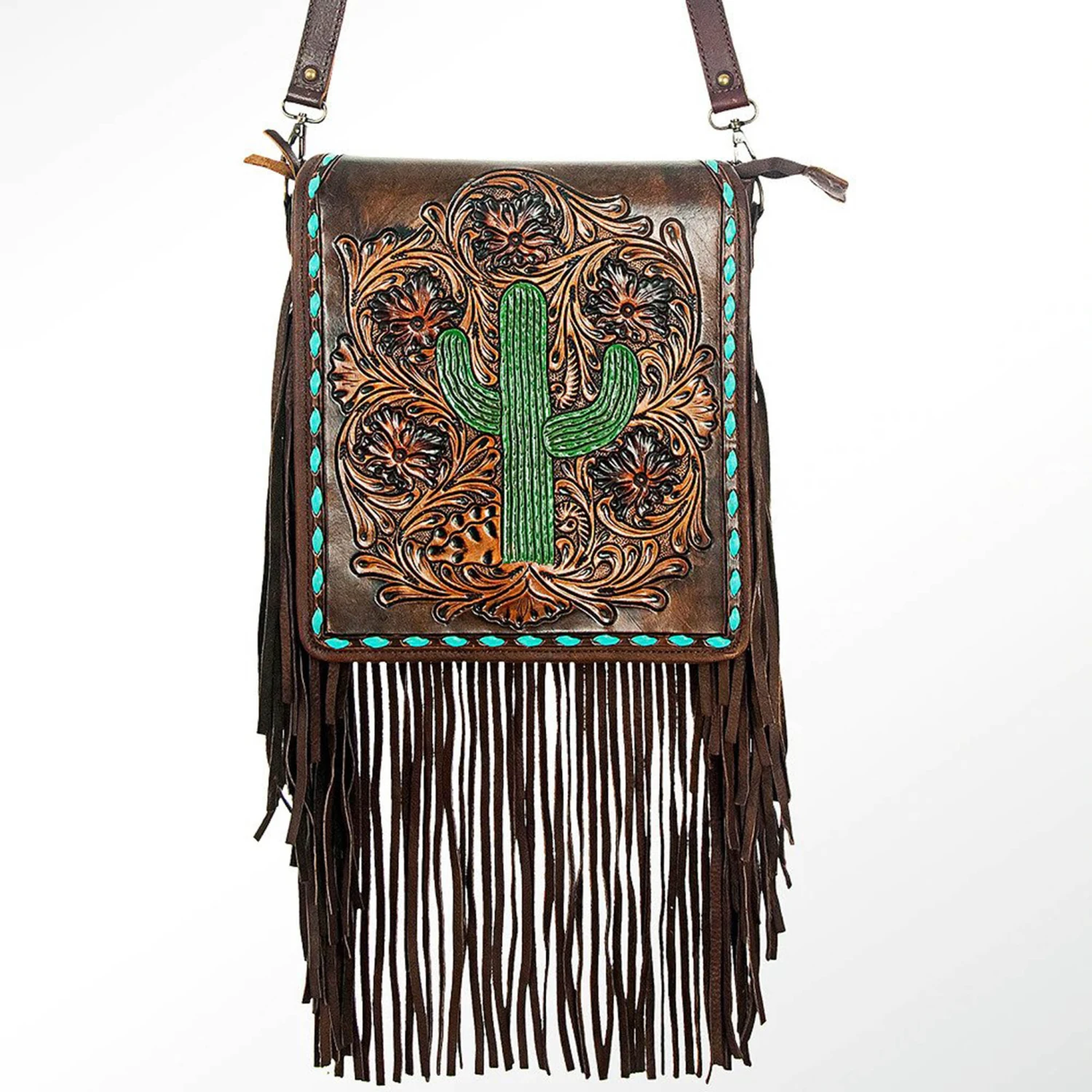 American Darling Cactus Tooled With Fringe Purse 3 American Darling Cactus Tooled With Fringe Purse - Image 3
