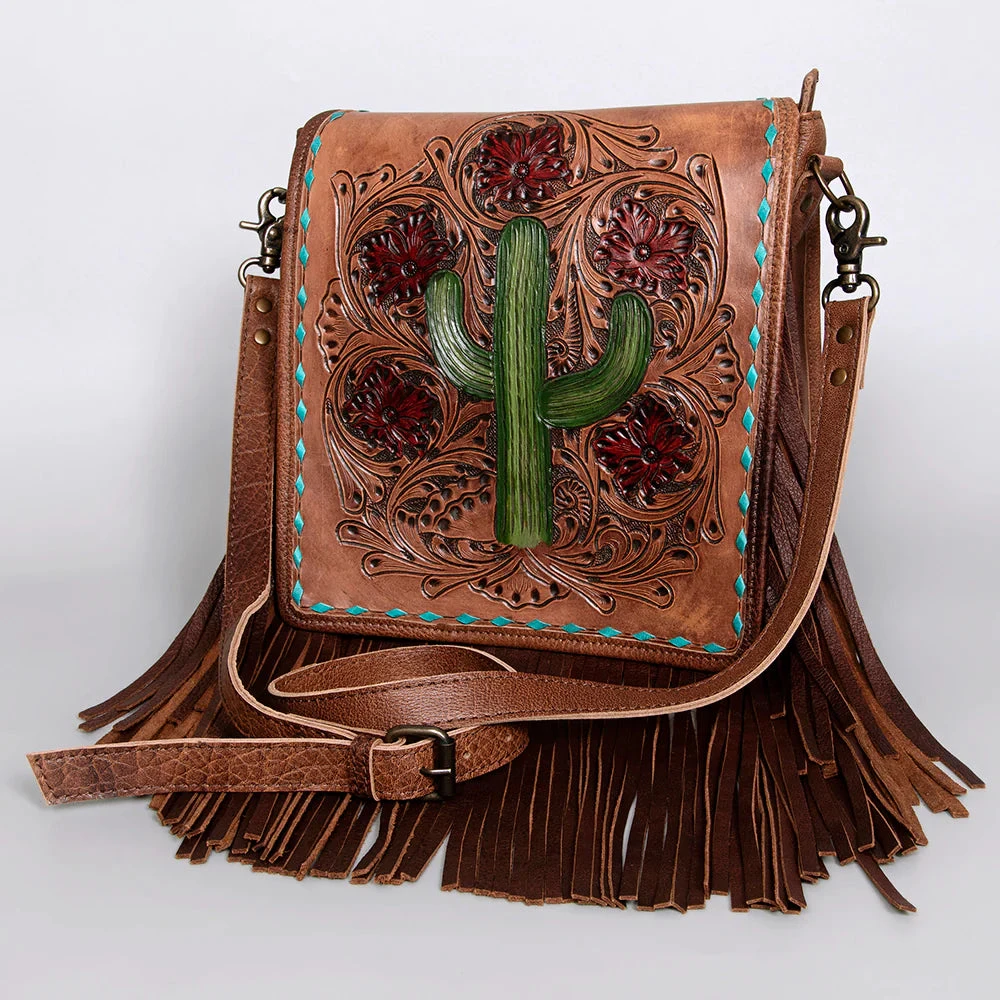 American Darling Cactus Tooled With Fringe Purse 1 American Darling Cactus Tooled With Fringe Purse