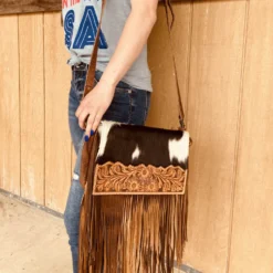 American Darling Brown White Hide And Fringe Purse -Heydudes Cowboy Shop ADBG524BRW 1