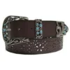 Women's Brown And Turquoise With Cutout Flower Design Belt