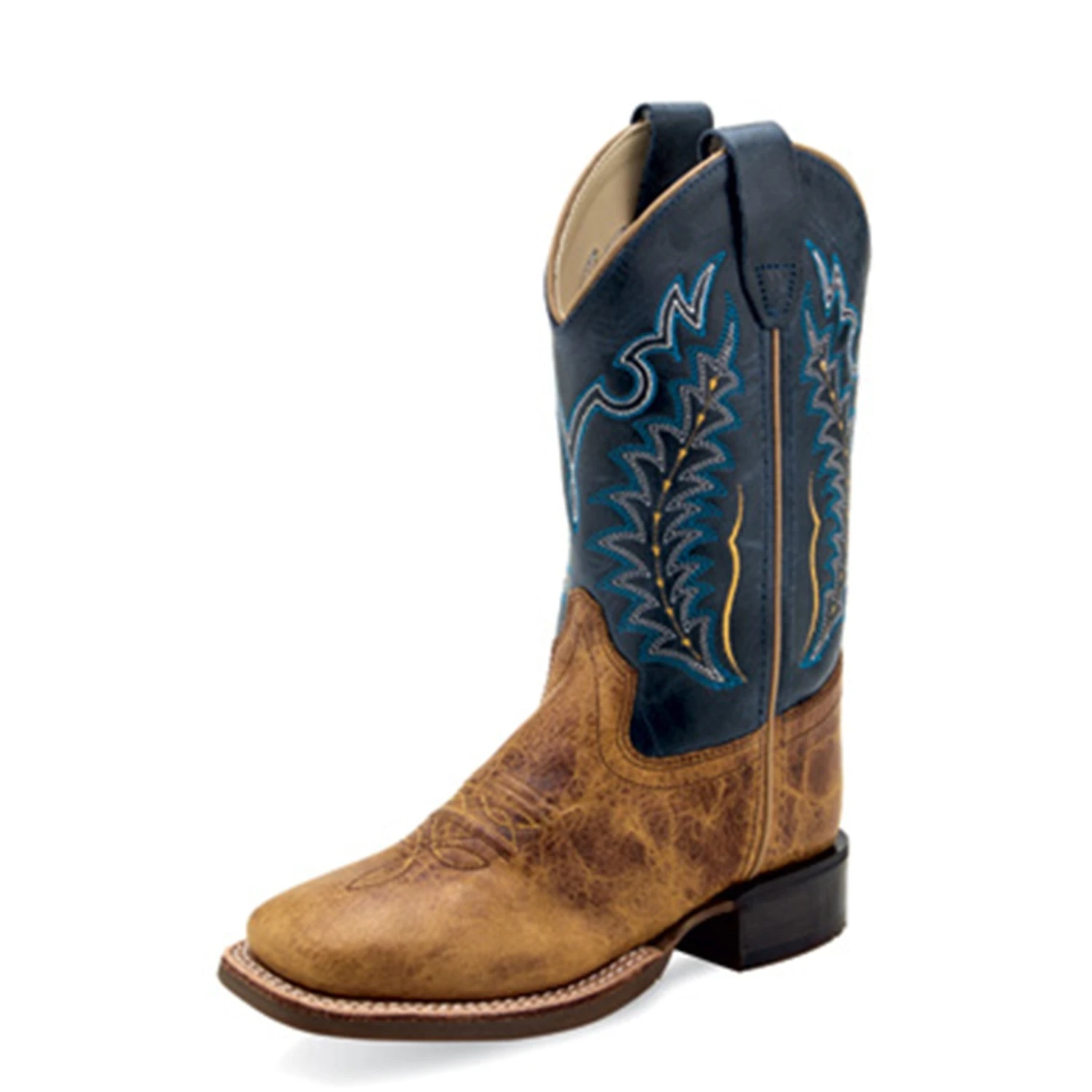 Old West Kids Brown & Blue Square Toe Boots 1 Old West Kids Brown & Blue Square Toe Boots