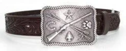 Tony Lama Kid's Chocolate Floral Belt With Cowboy Indians Buckle