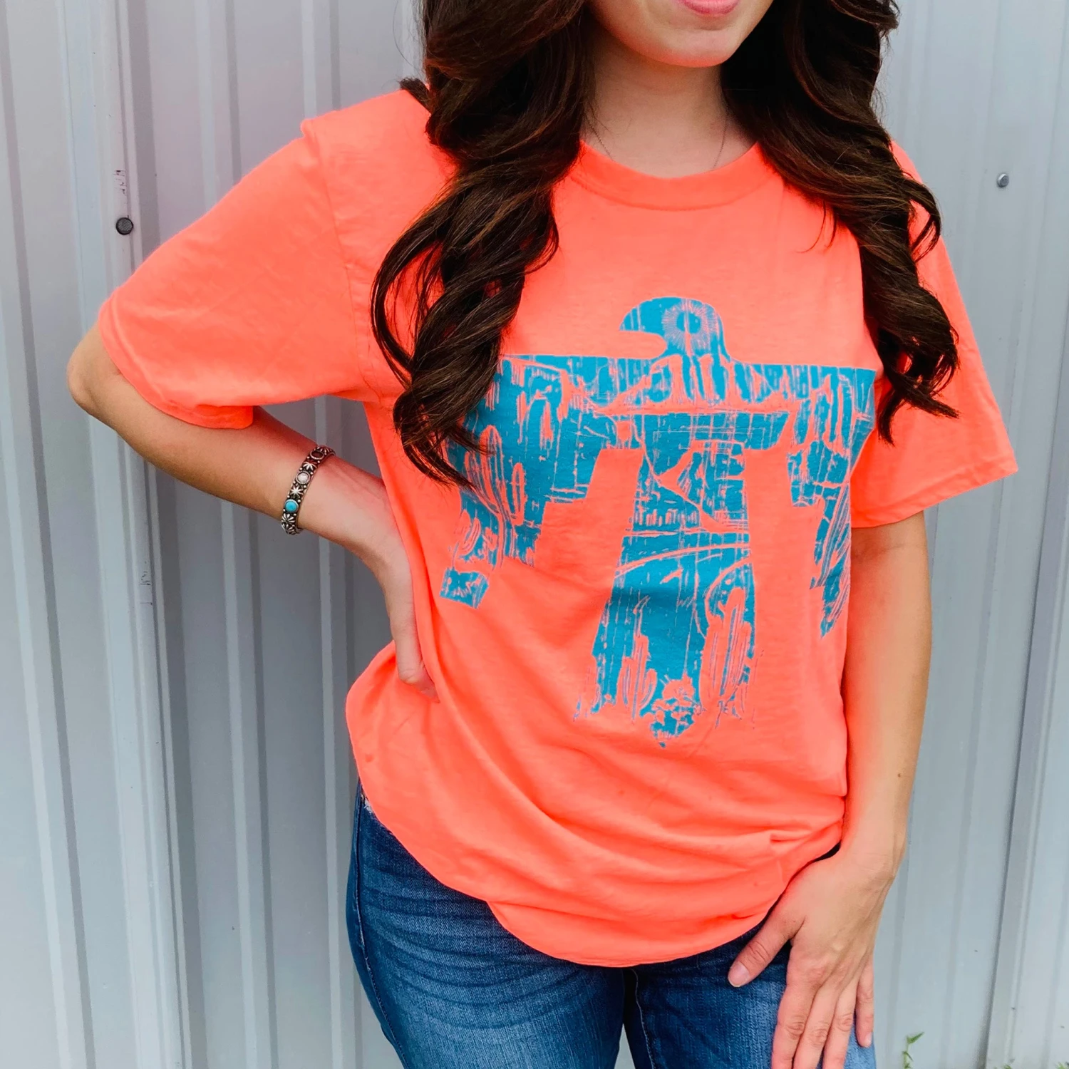 Coral With Turquoise Thunderbird Tee 1 Coral With Turquoise Thunderbird Tee