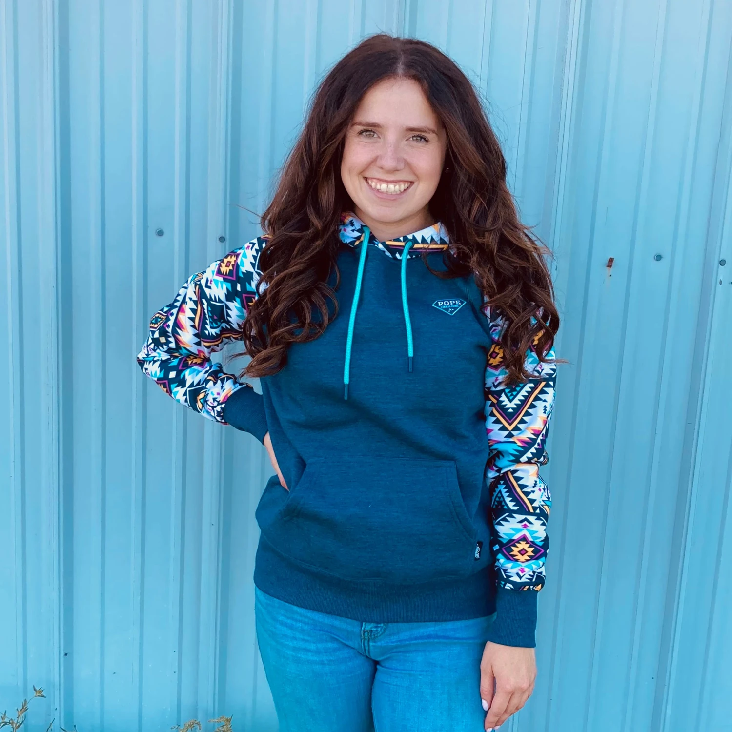 Hooey Rope Like A Girl Navy Aztec Hoodie 2 Hooey Rope Like A Girl Navy Aztec Hoodie - Image 2