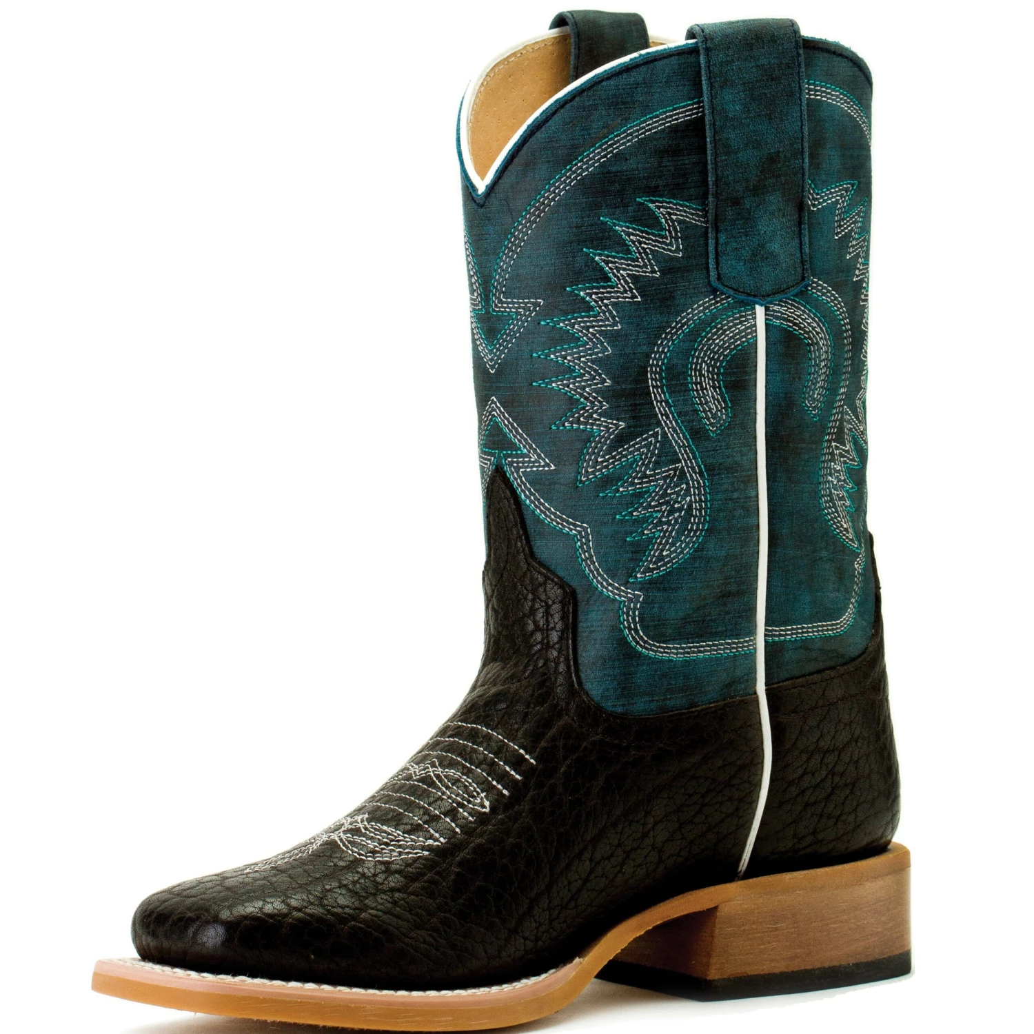 Horse Power Black Bull Hide Kids Square Toe 1 Horse Power Black Bull Hide Kids Square Toe