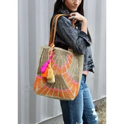 Pink & Gold Beaded Boho Tote