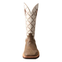 Twisted X Bomber/White Barbed Wire Square Toe Boots -Heydudes Cowboy Shop MRS0056.05