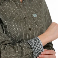 Cinch Women's Olive With Light Turquoise Dot-Stripe Long Sleeve -Heydudes Cowboy Shop MSW9164191 3