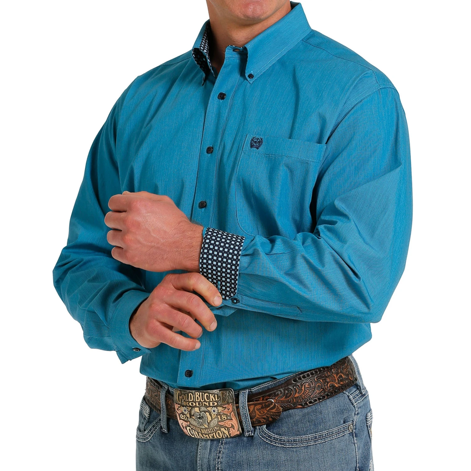 Cinch Men's Turquoise Striped Long Sleeve Shirt 2 Cinch Men's Turquoise Striped Long Sleeve Shirt - Image 2