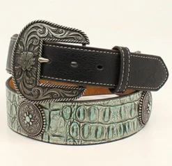 Nocona Turquoise Croc Print With Concho's Belt