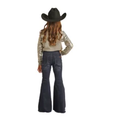 Rock & Roll Cowgirl Button Bell Bottom Dark Vintage Wash Jeans -Heydudes Cowboy Shop RRGD7PR0FZ B
