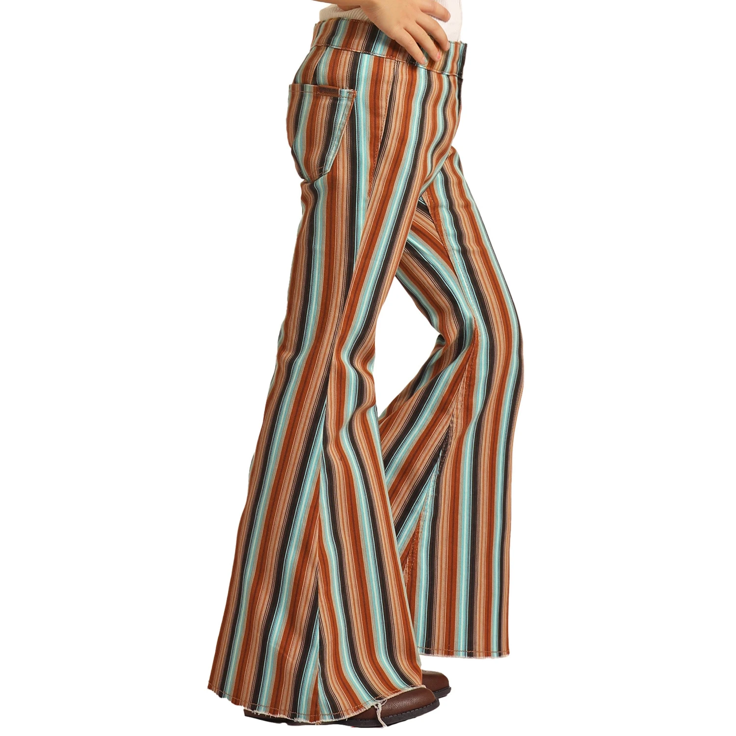 Rock & Roll Girls Multi-Strip Stretch Bell Jean-Tan/Blue 2 Rock & Roll Girls Multi-Strip Stretch Bell Jean-Tan/Blue - Image 2